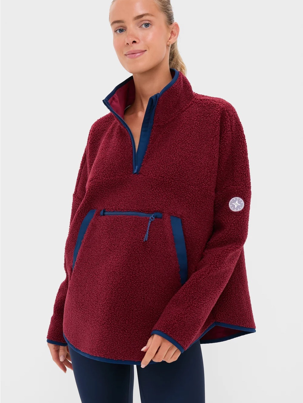 Tuckernuck Burgundy Sherpa Pullover with Navy Trim